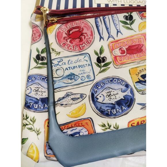 Wandering Moon Sardines 3 piece Travel pouch set with Luggage Tag NEW - Picture 2 of 7